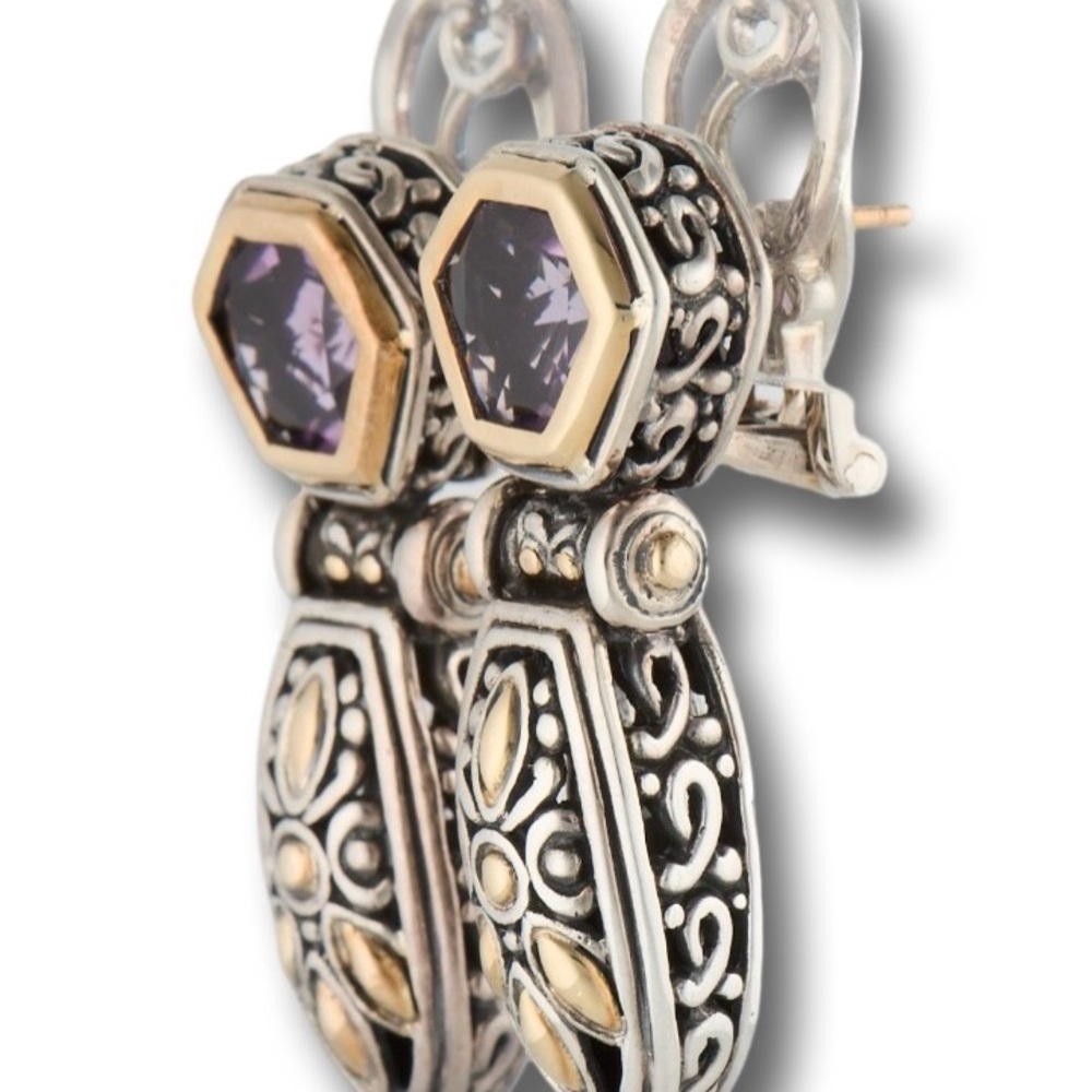 John Hardy amethyst two tone dangle earrings - Picture 3 of 3